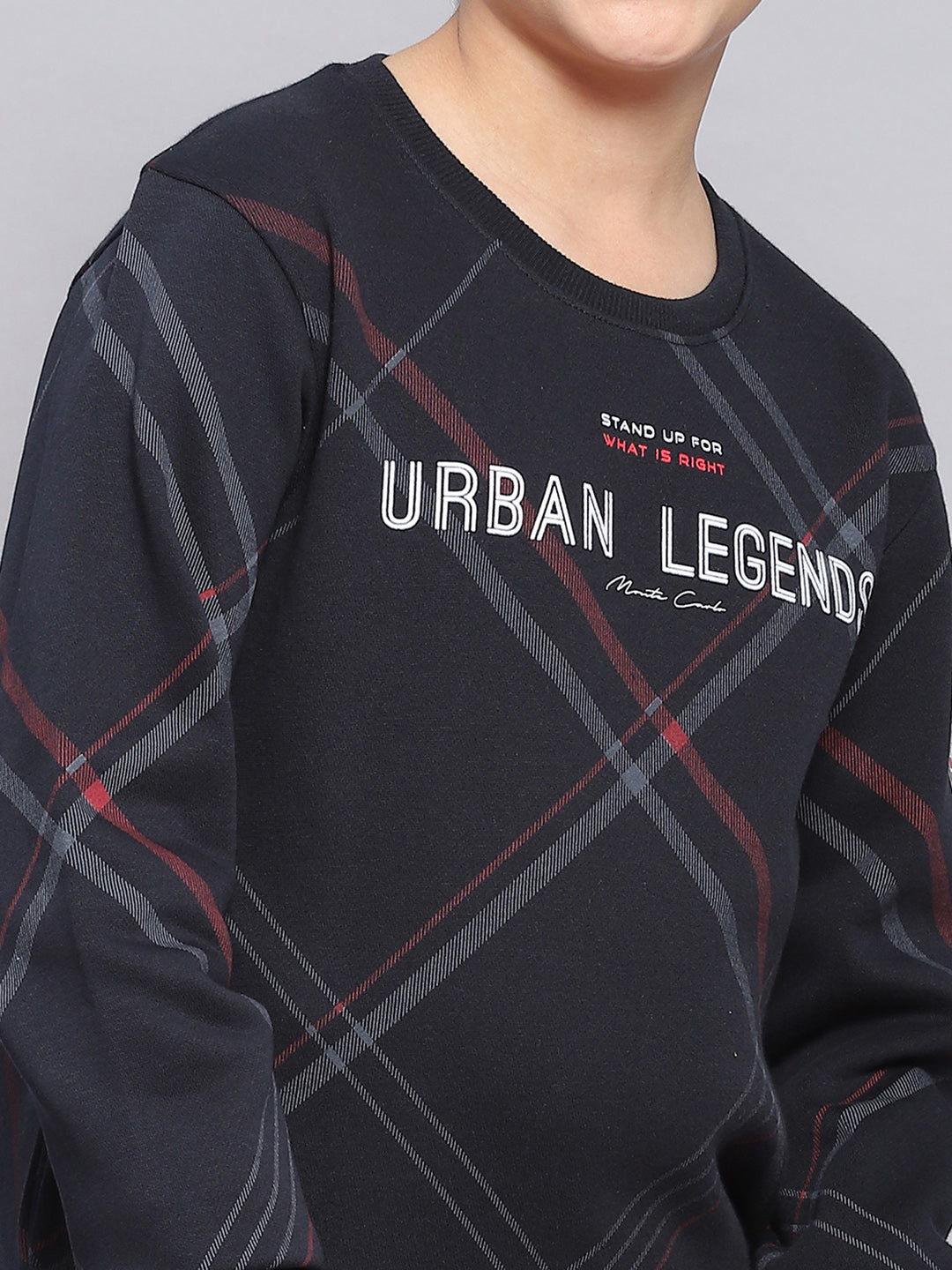 Boys Navy Blue Printed Round Neck Full Sleeve Sweatshirt