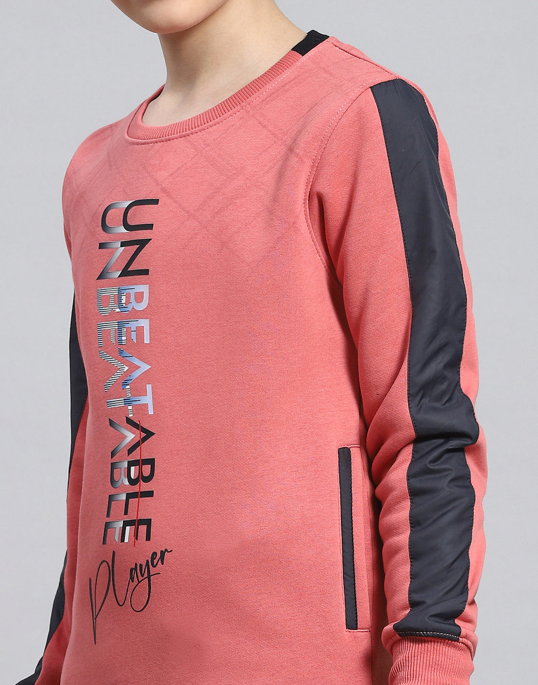 Boys Pink Printed Round Neck Full Sleeve Sweatshirt