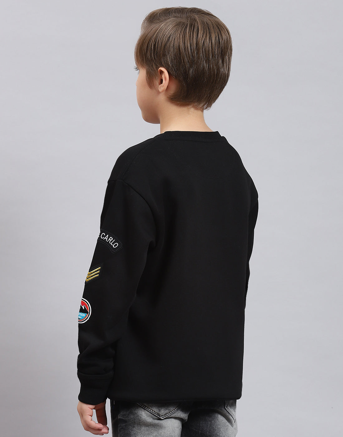 Boys Black Printed Round Neck Full Sleeve Sweatshirt