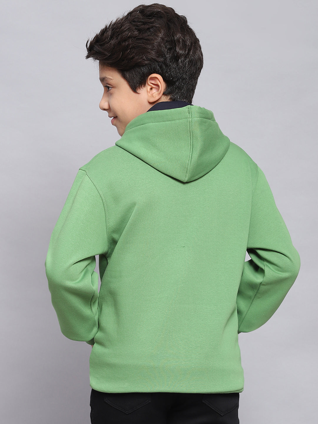 Boys Green Printed Hooded Full Sleeve Sweatshirt