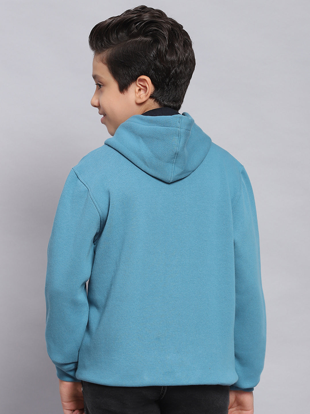 Boys Blue Printed Hooded Full Sleeve Sweatshirt