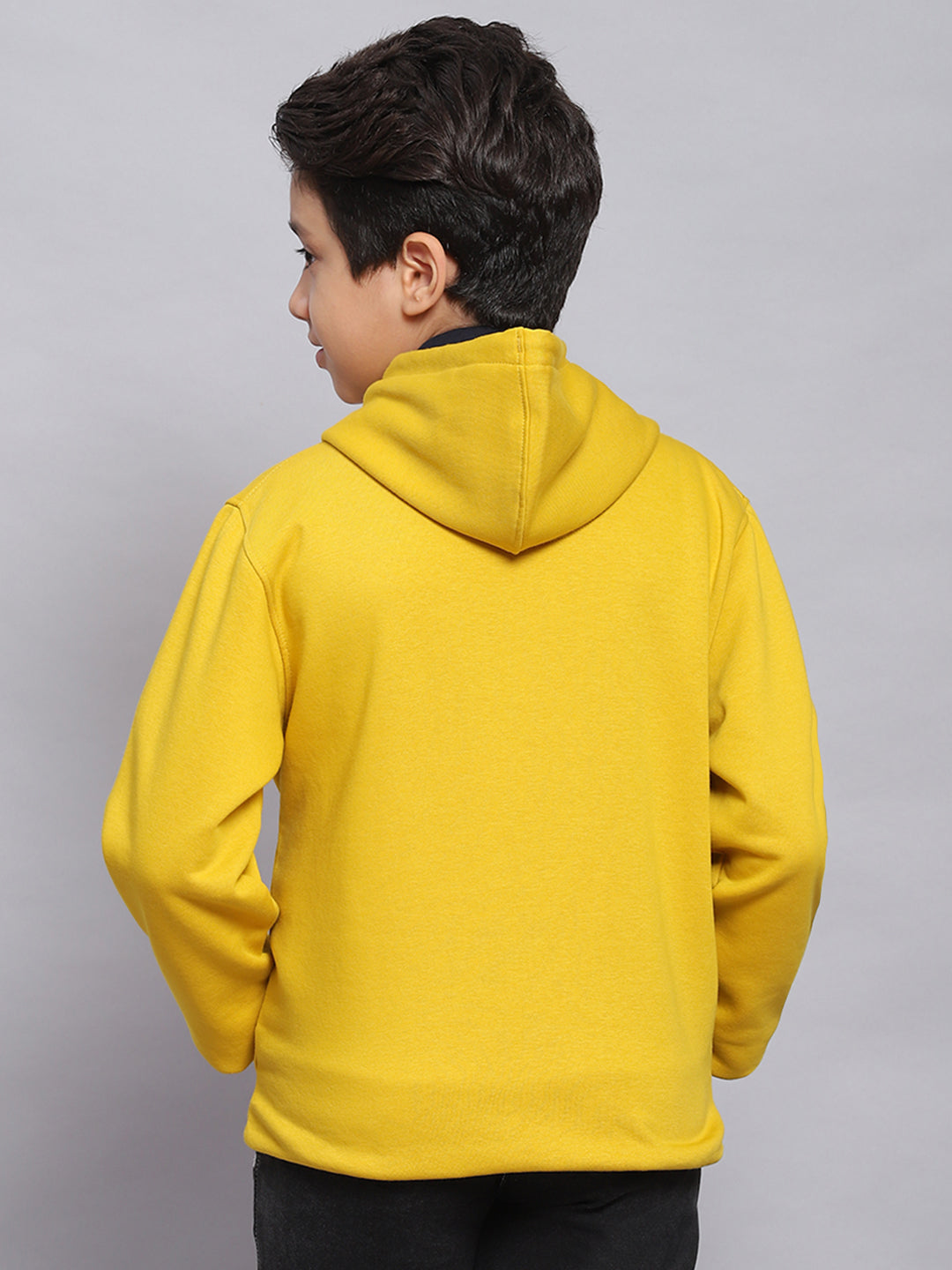 Boys Yellow Printed Hooded Full Sleeve Sweatshirt