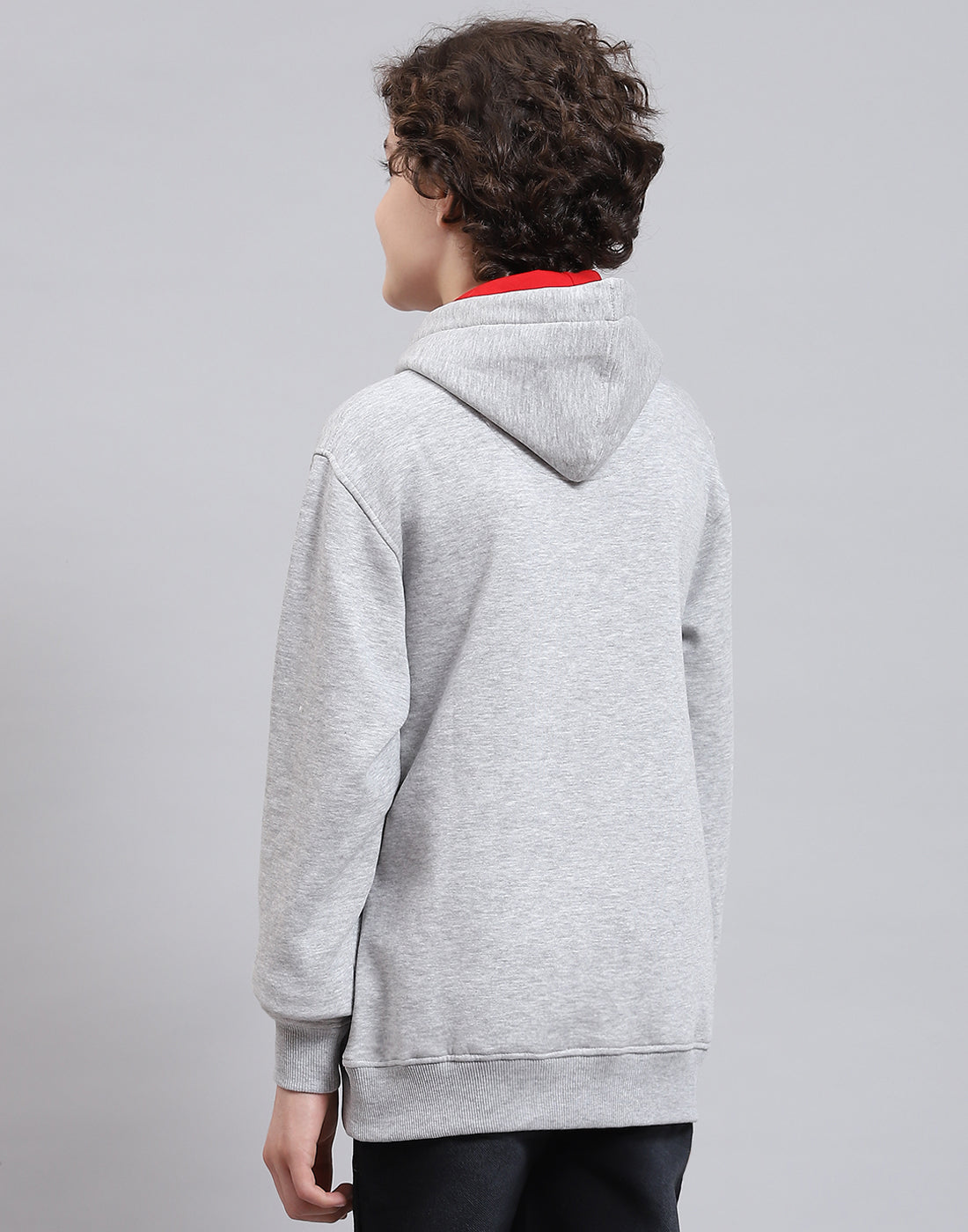 Boys Grey Melange Printed Round Neck Full Sleeve Sweatshirt