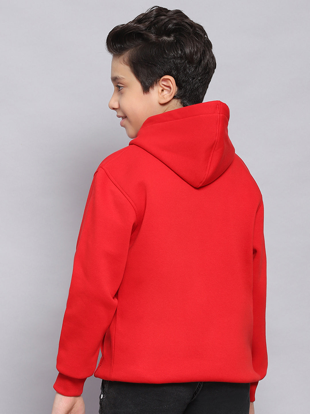 Boys Red Printed Hooded Full Sleeve Sweatshirt