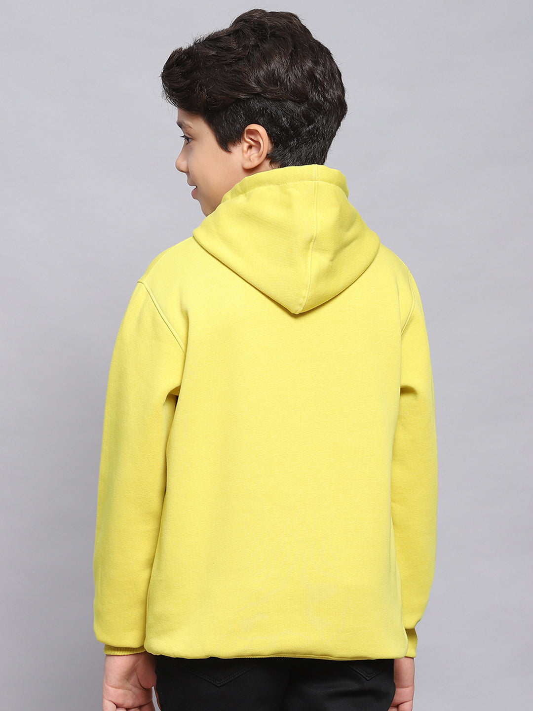 Boys Yellow Printed Hooded Full Sleeve Sweatshirt