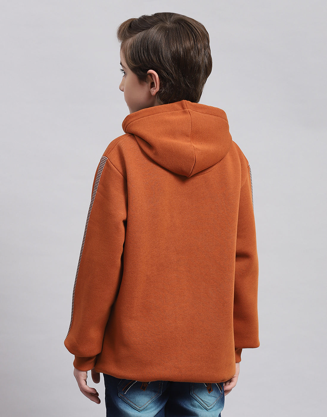 Boys Brown Printed Hooded Full Sleeve Sweatshirt