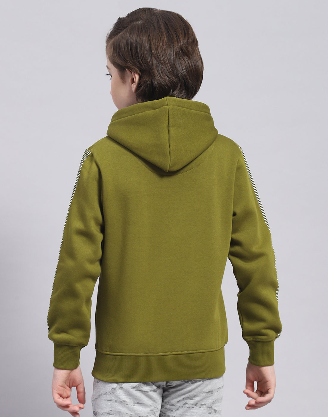 Boys Olive Printed Hooded Full Sleeve Sweatshirt