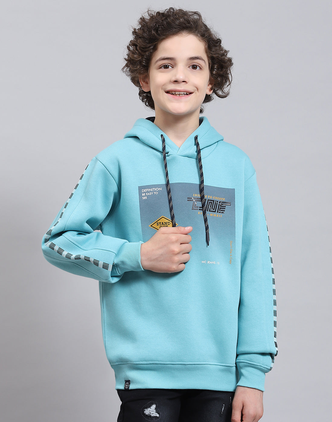 Boys Blue Printed Round Neck Full Sleeve Sweatshirt