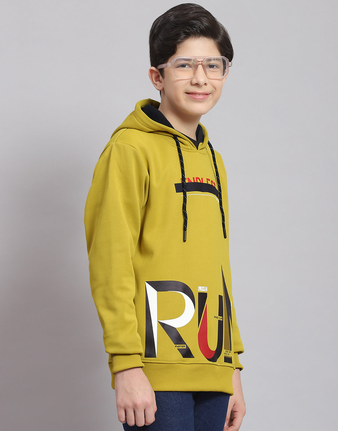 Boys Green Printed Hooded Full Sleeve Sweatshirt