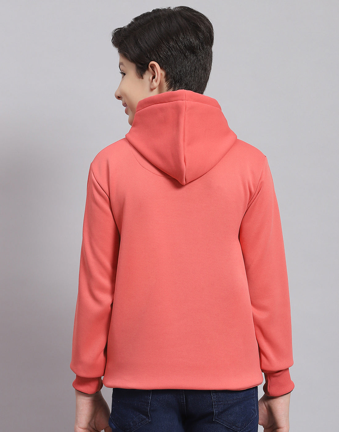 Boys Pink Printed Hooded Full Sleeve Sweatshirt