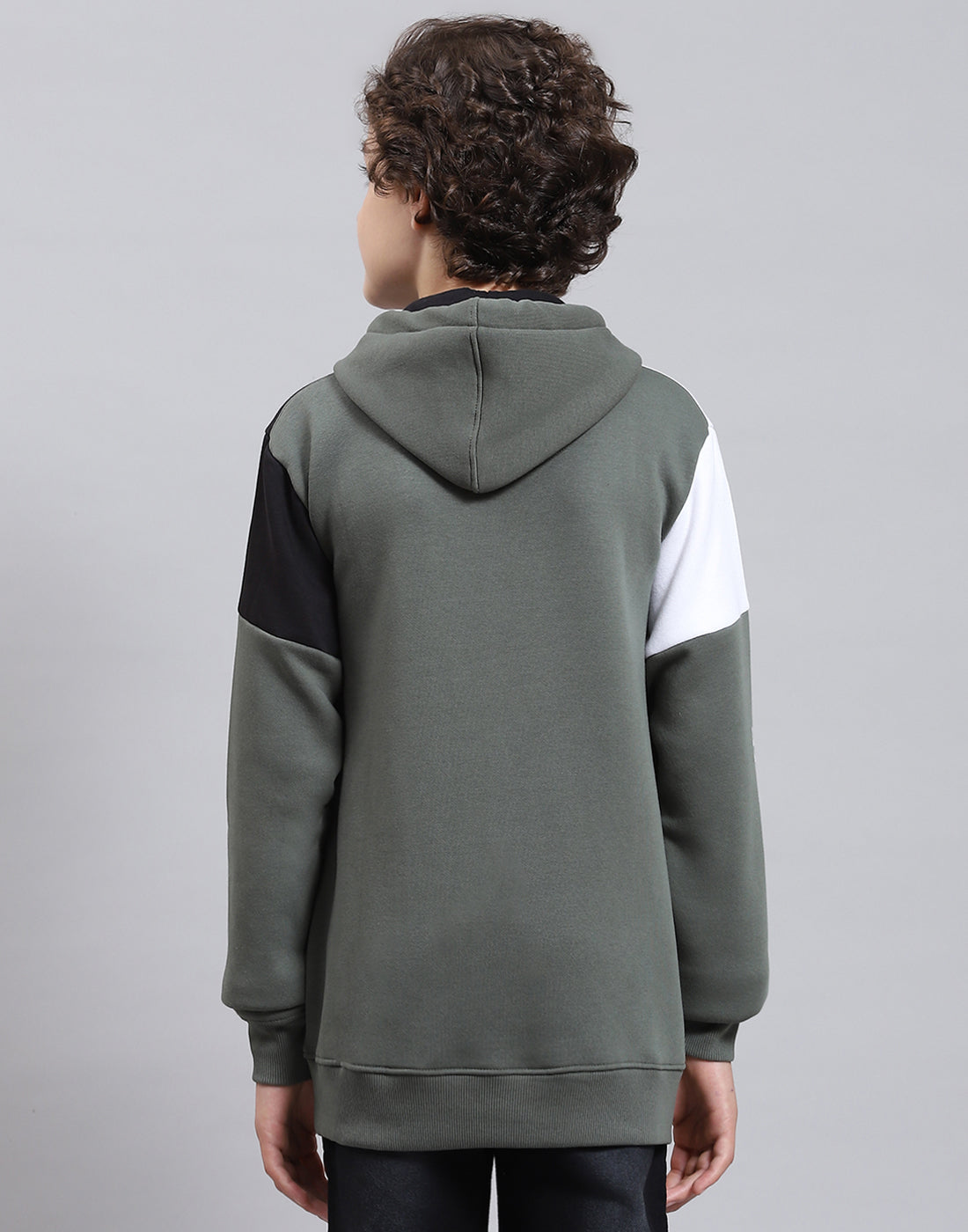 Boys Olive Printed Round Neck Full Sleeve Sweatshirt