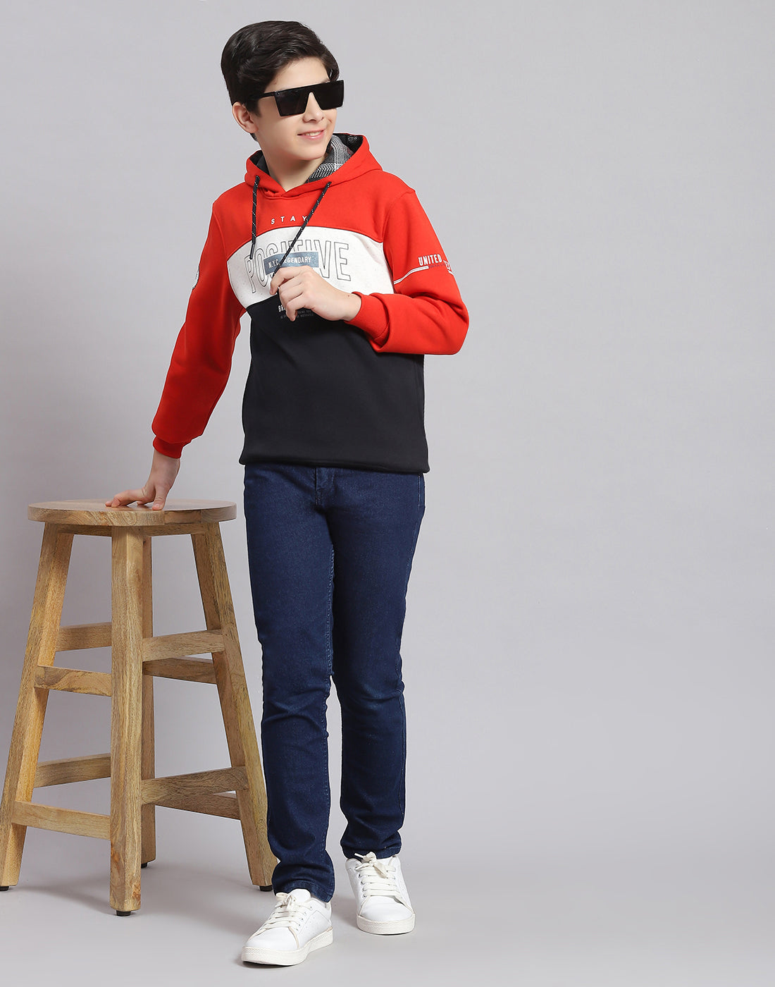 Boys Rust Printed Hooded Full Sleeve Sweatshirt