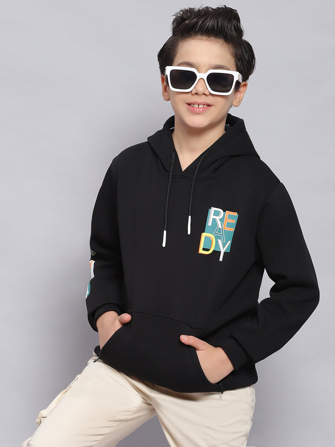 Buy Boys Black Printed Hooded Full Sleeve Sweatshirt Online in