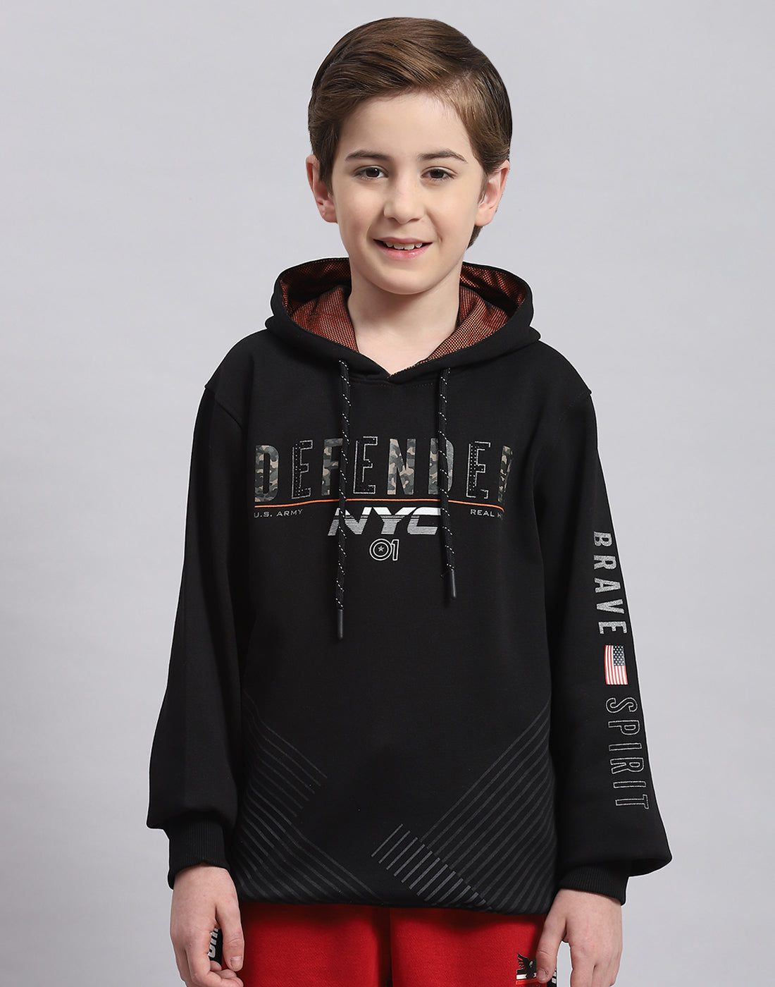 Boys Black Printed Hooded Full Sleeve Sweatshirt