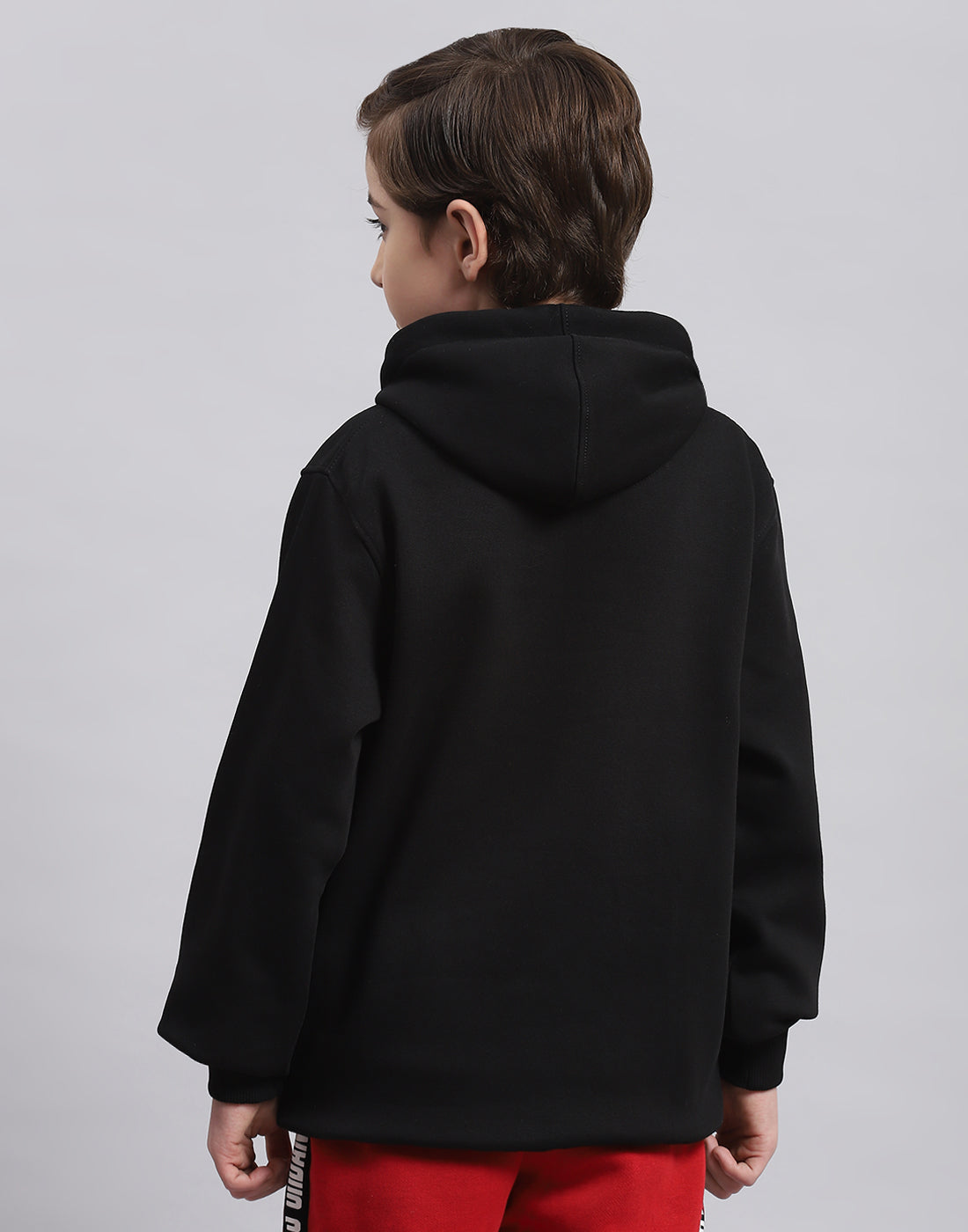 Boys Black Printed Hooded Full Sleeve Sweatshirt