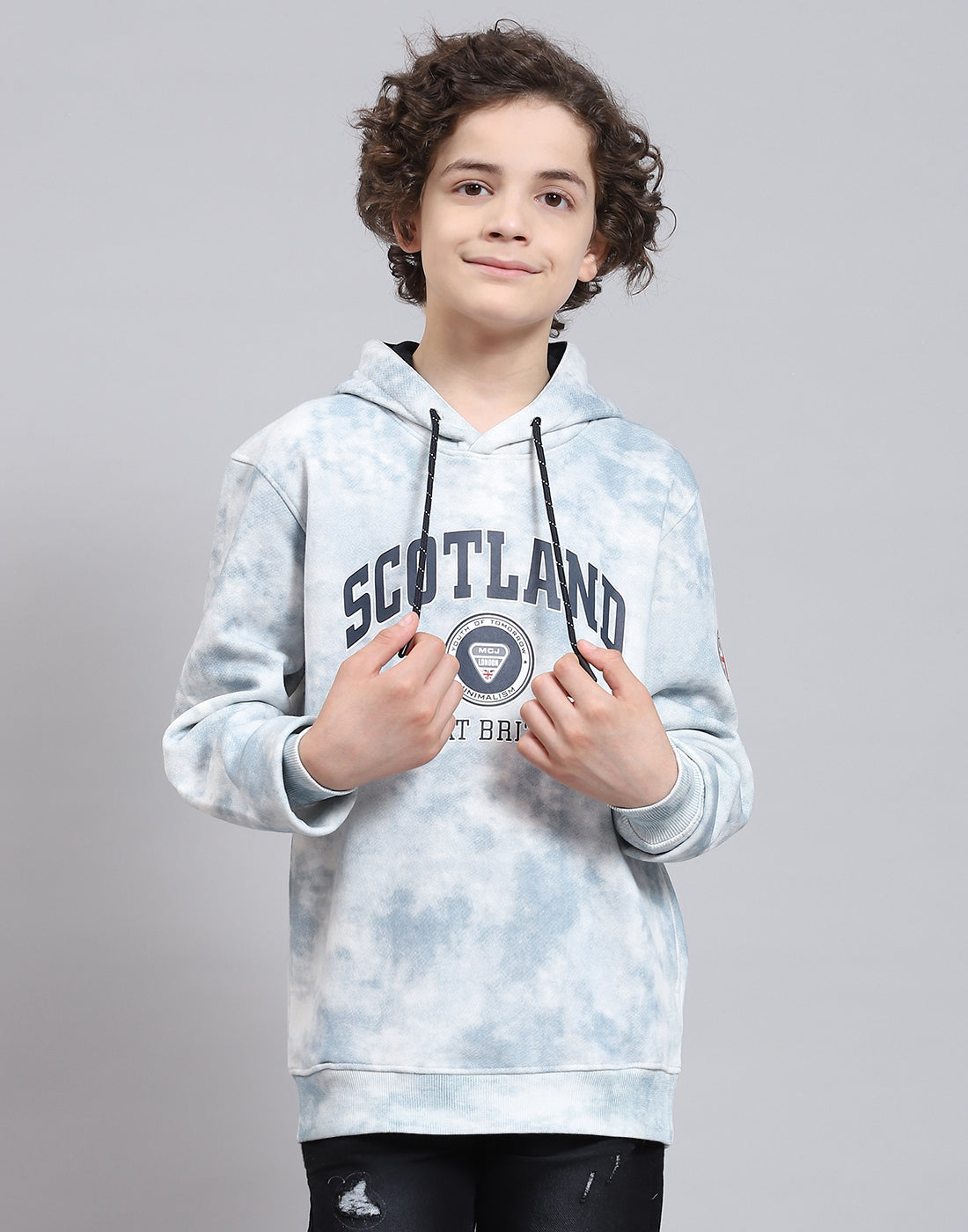 Boys Blue Printed Round Neck Full Sleeve Sweatshirt
