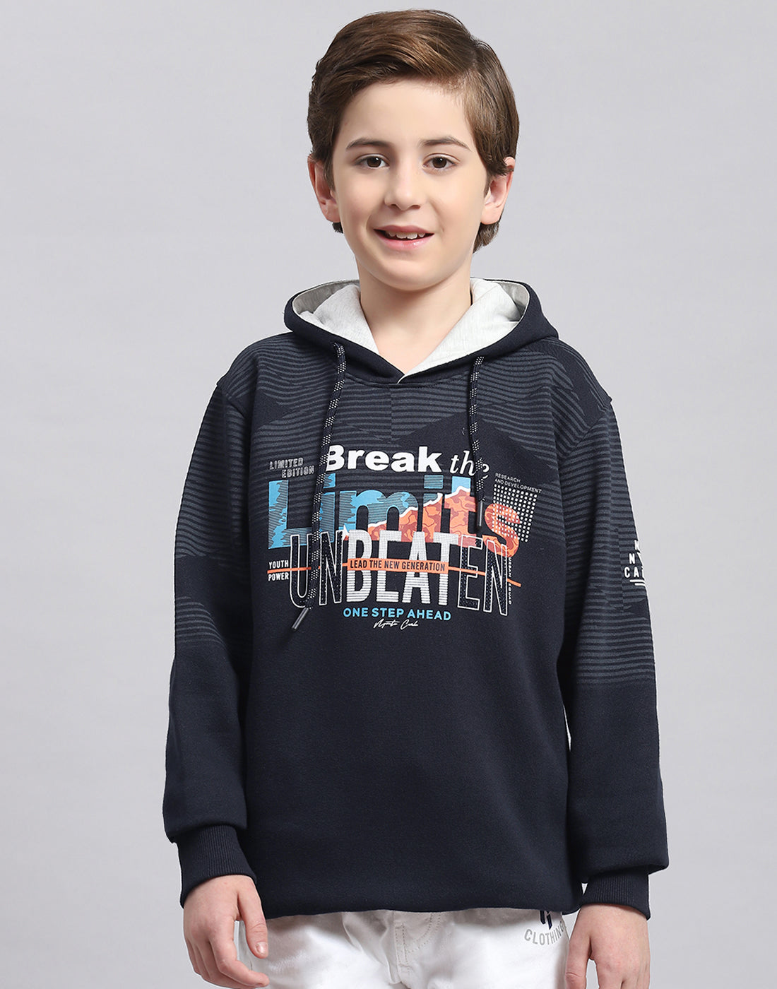 Boys Navy Blue Printed Round Neck Full Sleeve Sweatshirt