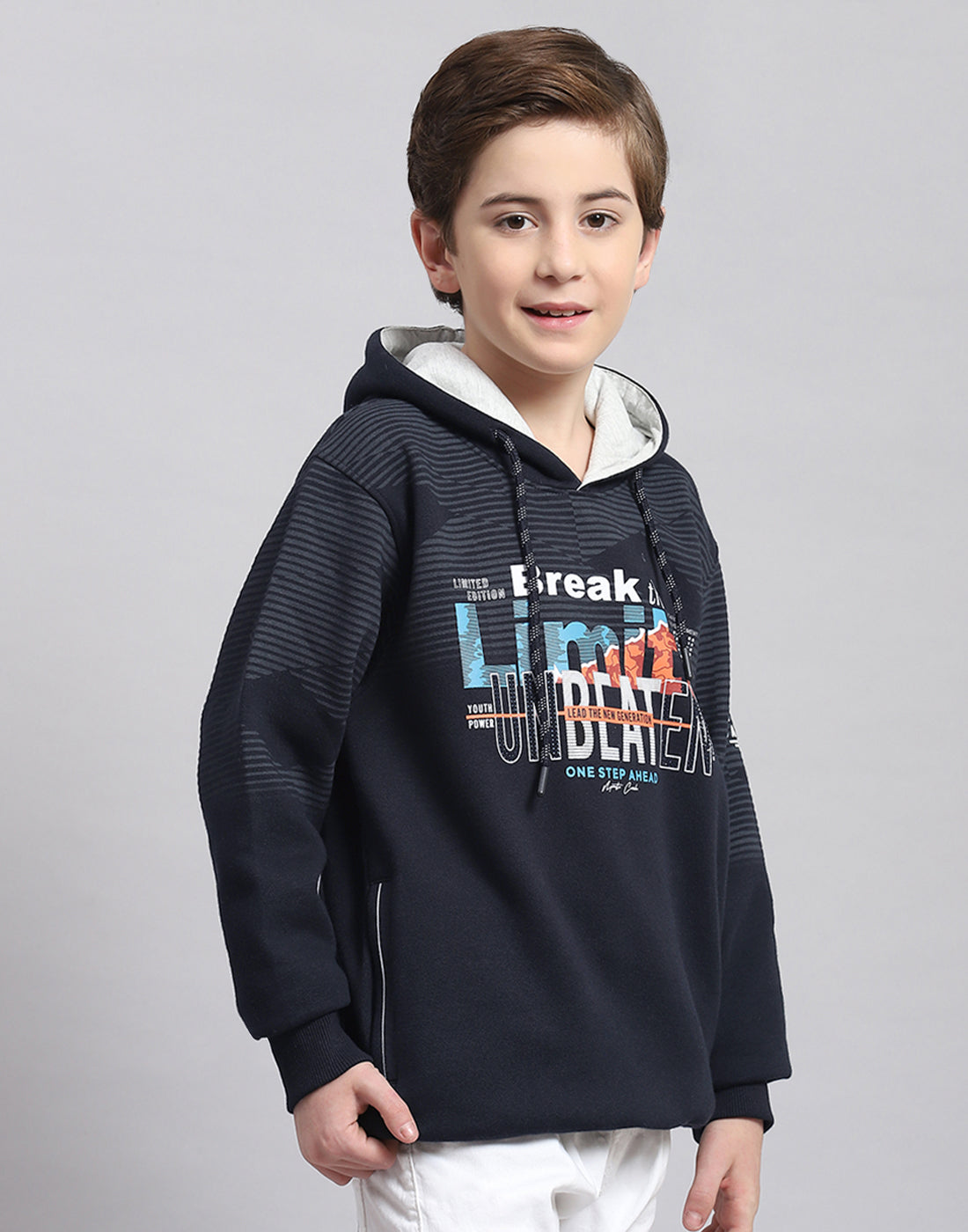 Boys Navy Blue Printed Round Neck Full Sleeve Sweatshirt