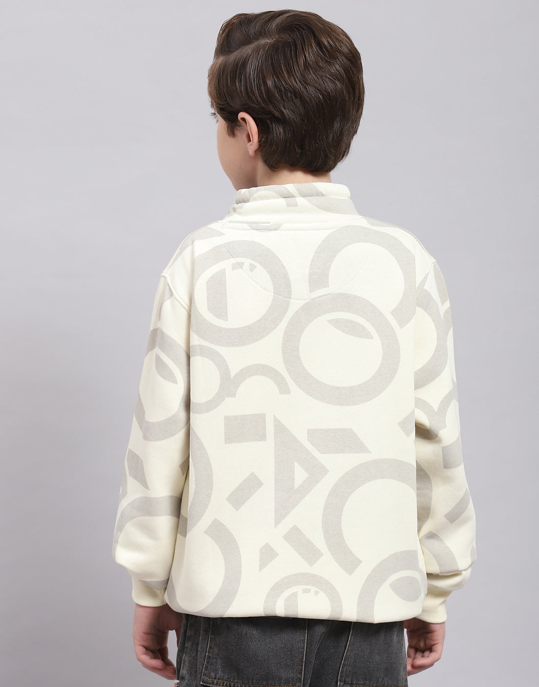 Boys Beige Printed F Neck Full Sleeve Sweatshirt