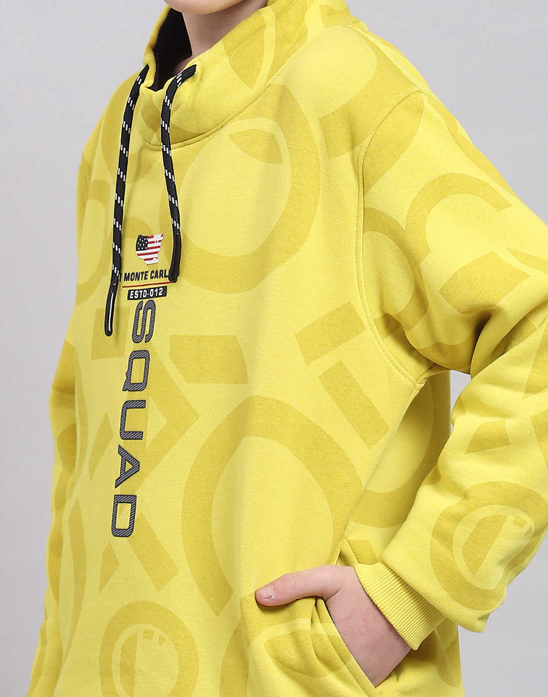 Boys Yellow Printed F Neck Full Sleeve Sweatshirt