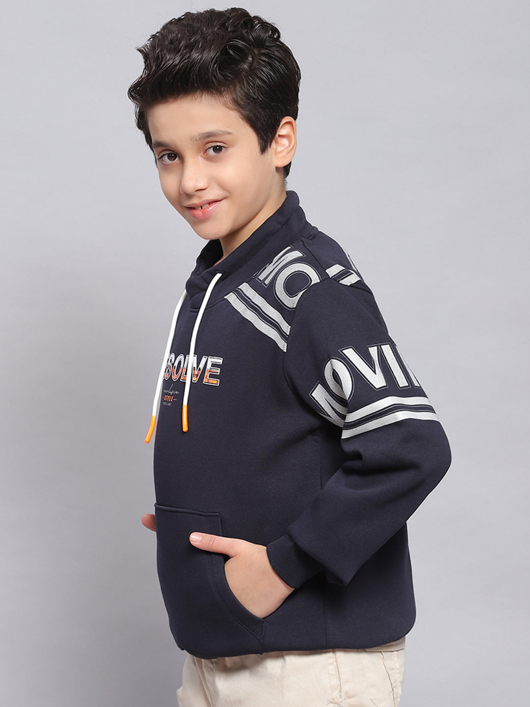 Boys Navy Blue Printed F Neck Full Sleeve Sweatshirt