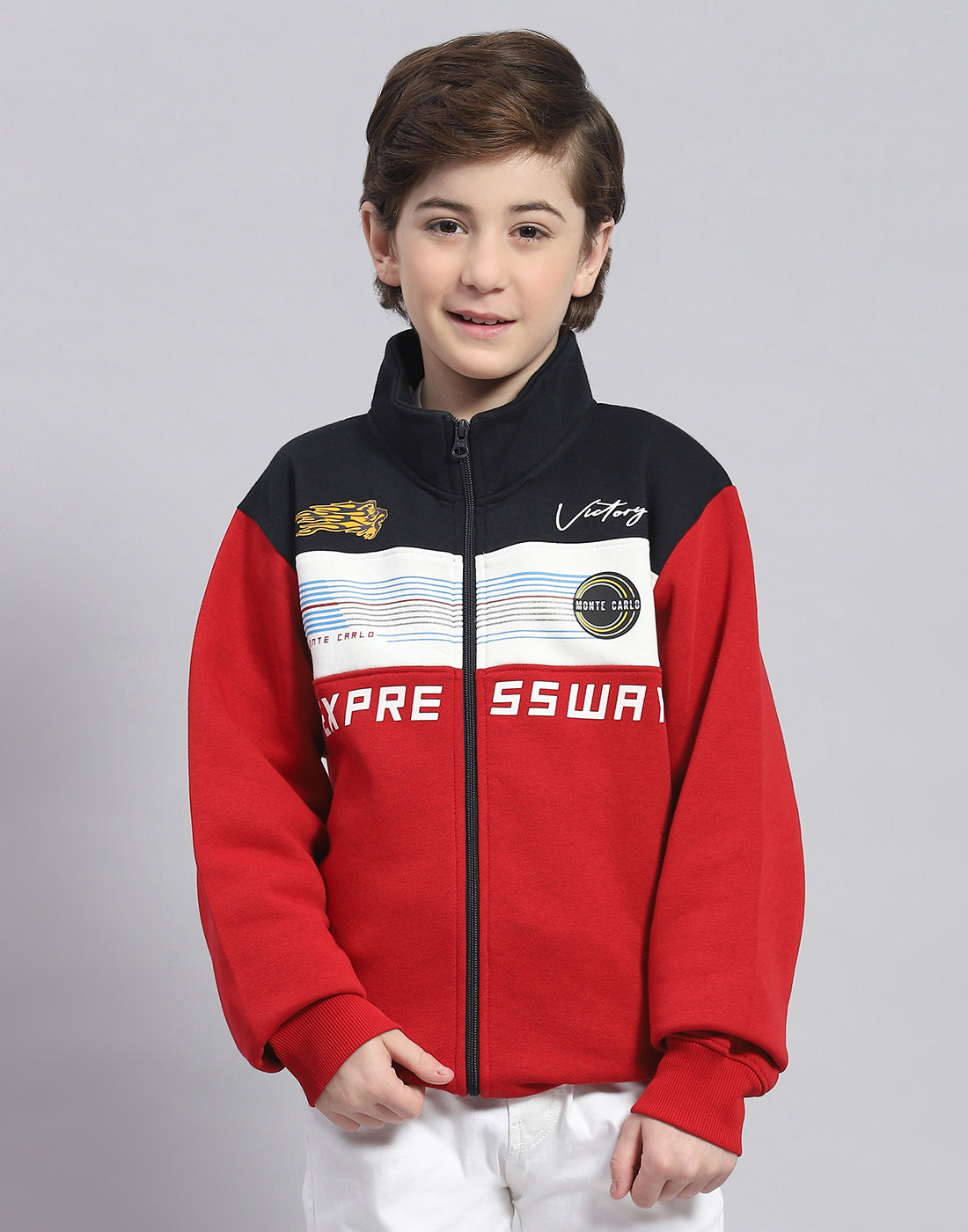 Boys Red Printed T Neck Full Sleeve Sweatshirt