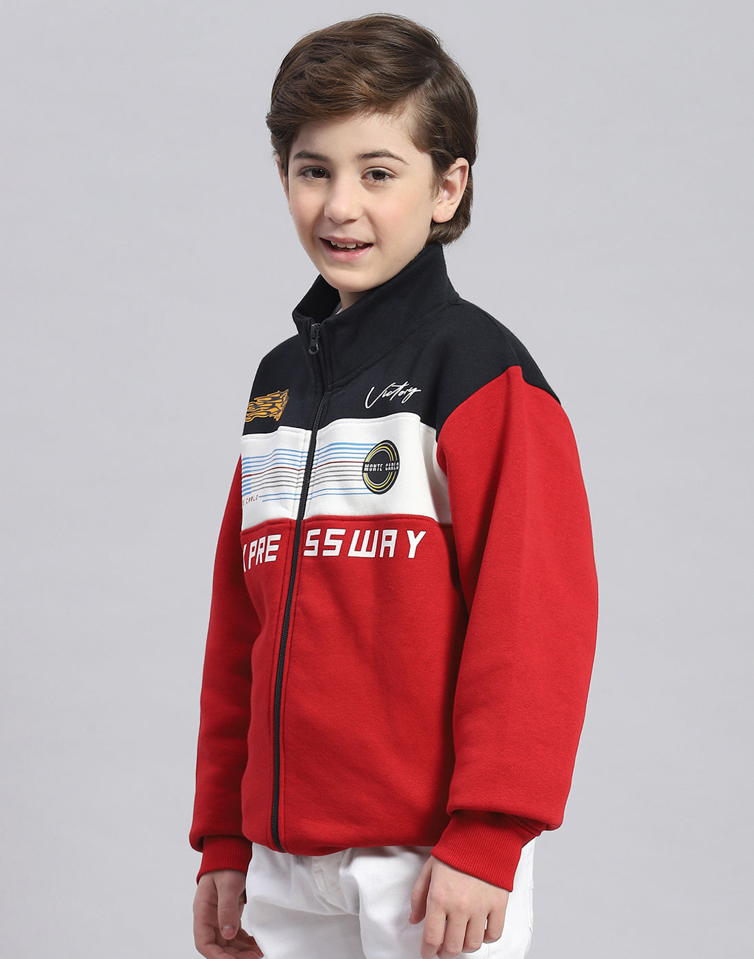 Boys Red Printed T Neck Full Sleeve Sweatshirt