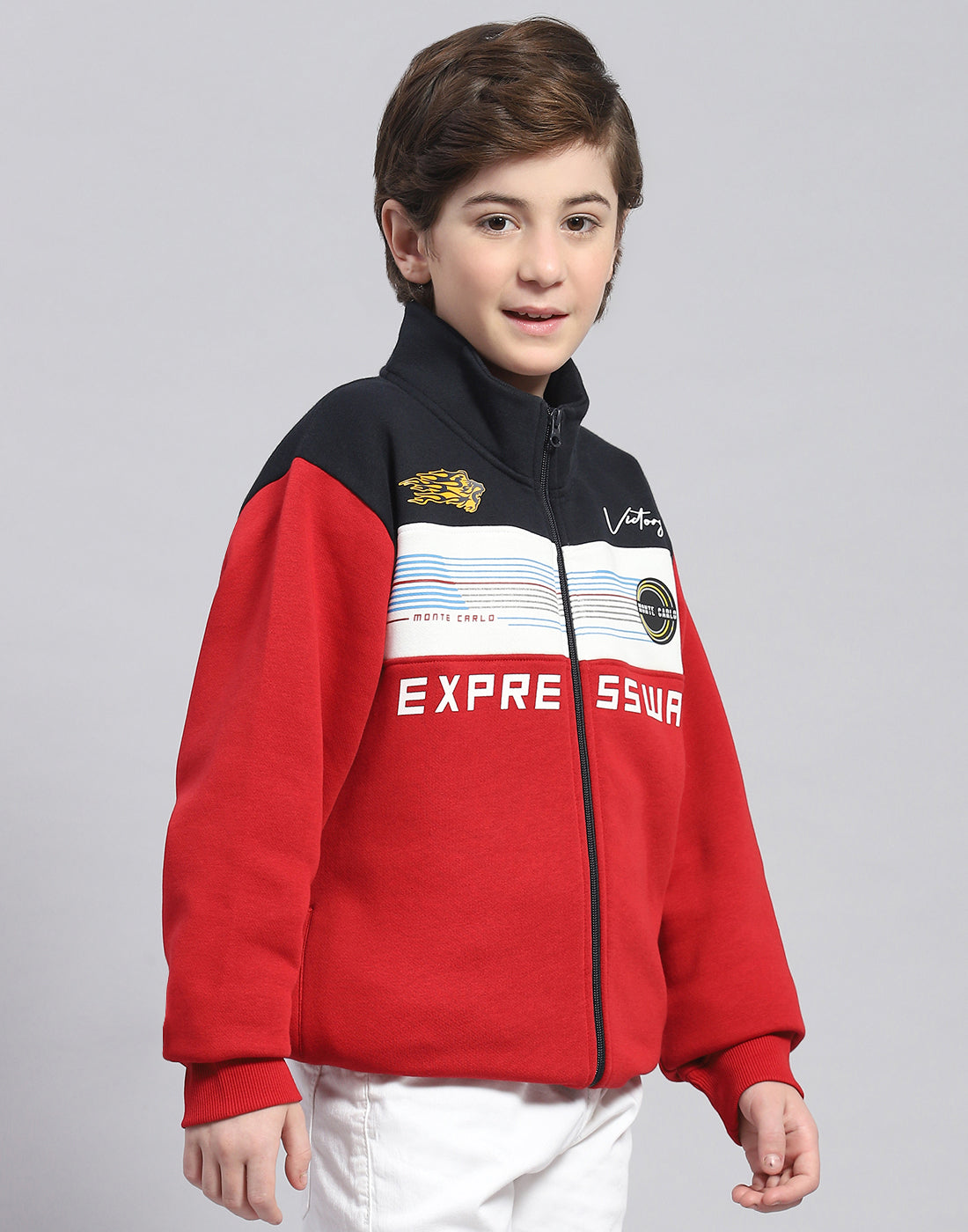 Boys Red Printed T Neck Full Sleeve Sweatshirt