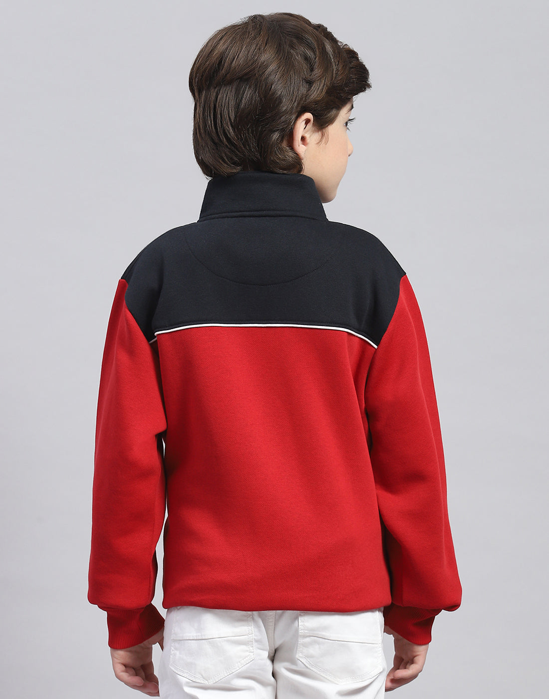 Boys Red Printed T Neck Full Sleeve Sweatshirt