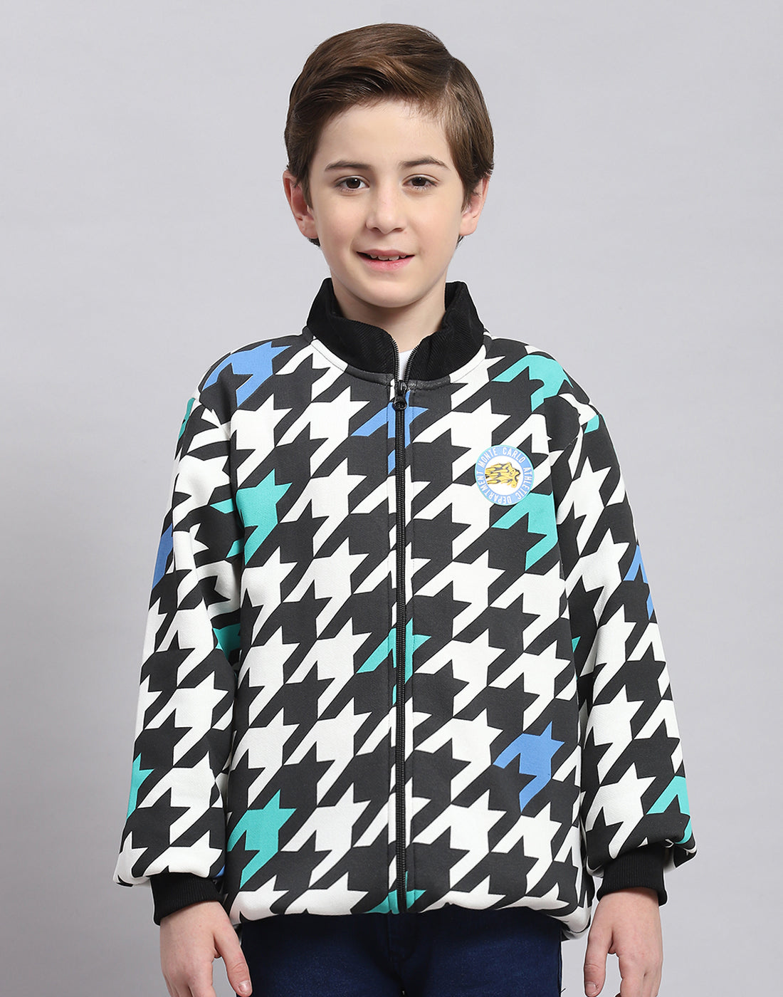 Boys Black Printed Stand Collar Full Sleeve Sweatshirt