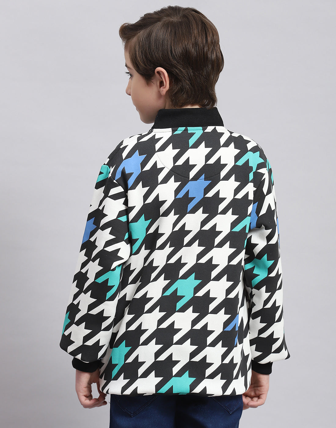 Boys Black Printed Stand Collar Full Sleeve Sweatshirt