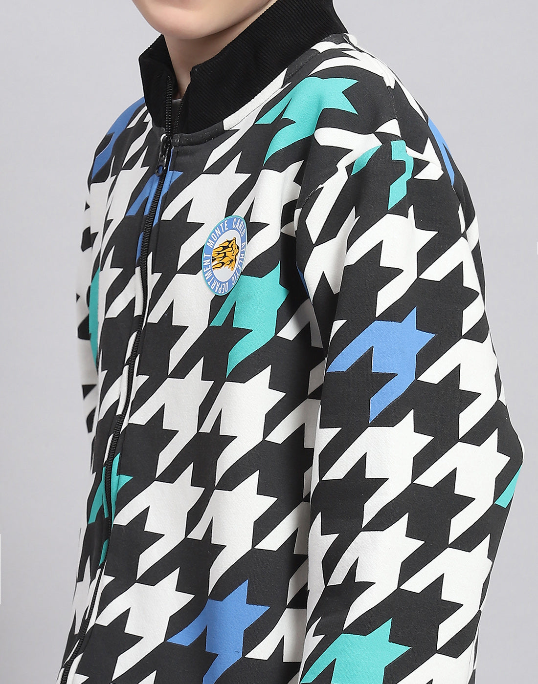 Boys Black Printed Stand Collar Full Sleeve Sweatshirt