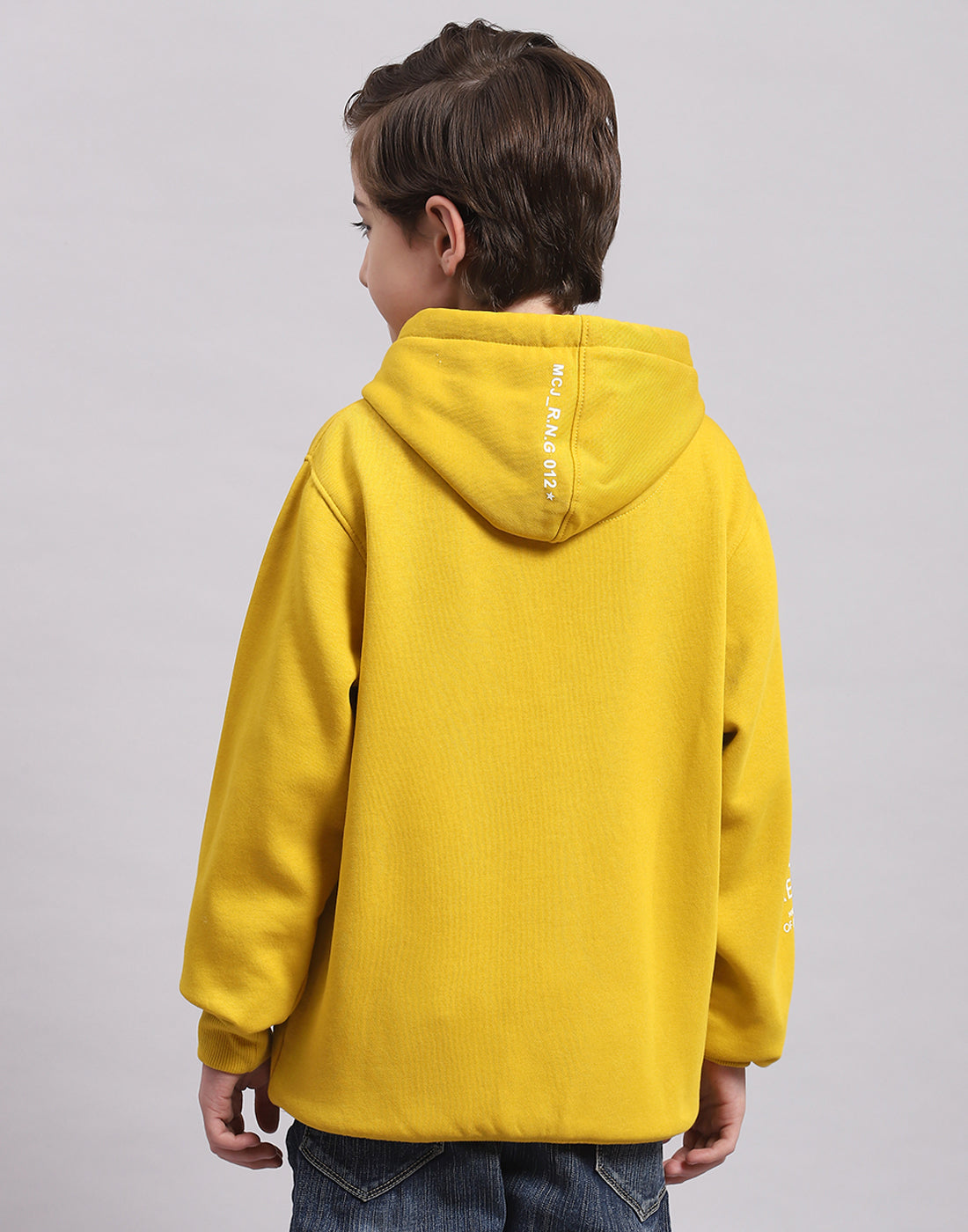 Boys Yellow Printed Hooded Full Sleeve Sweatshirt