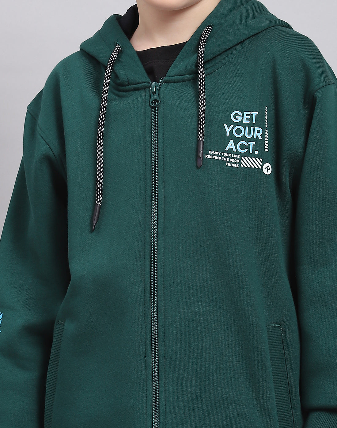 Boys Green Printed Hooded Full Sleeve Sweatshirt