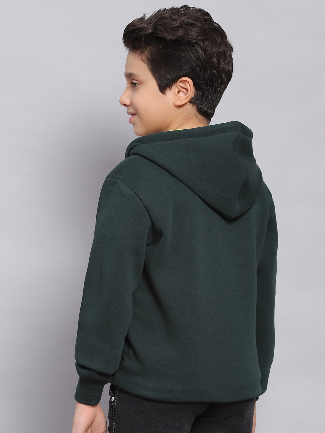 Boys Green Printed Hooded Full Sleeve Sweatshirt