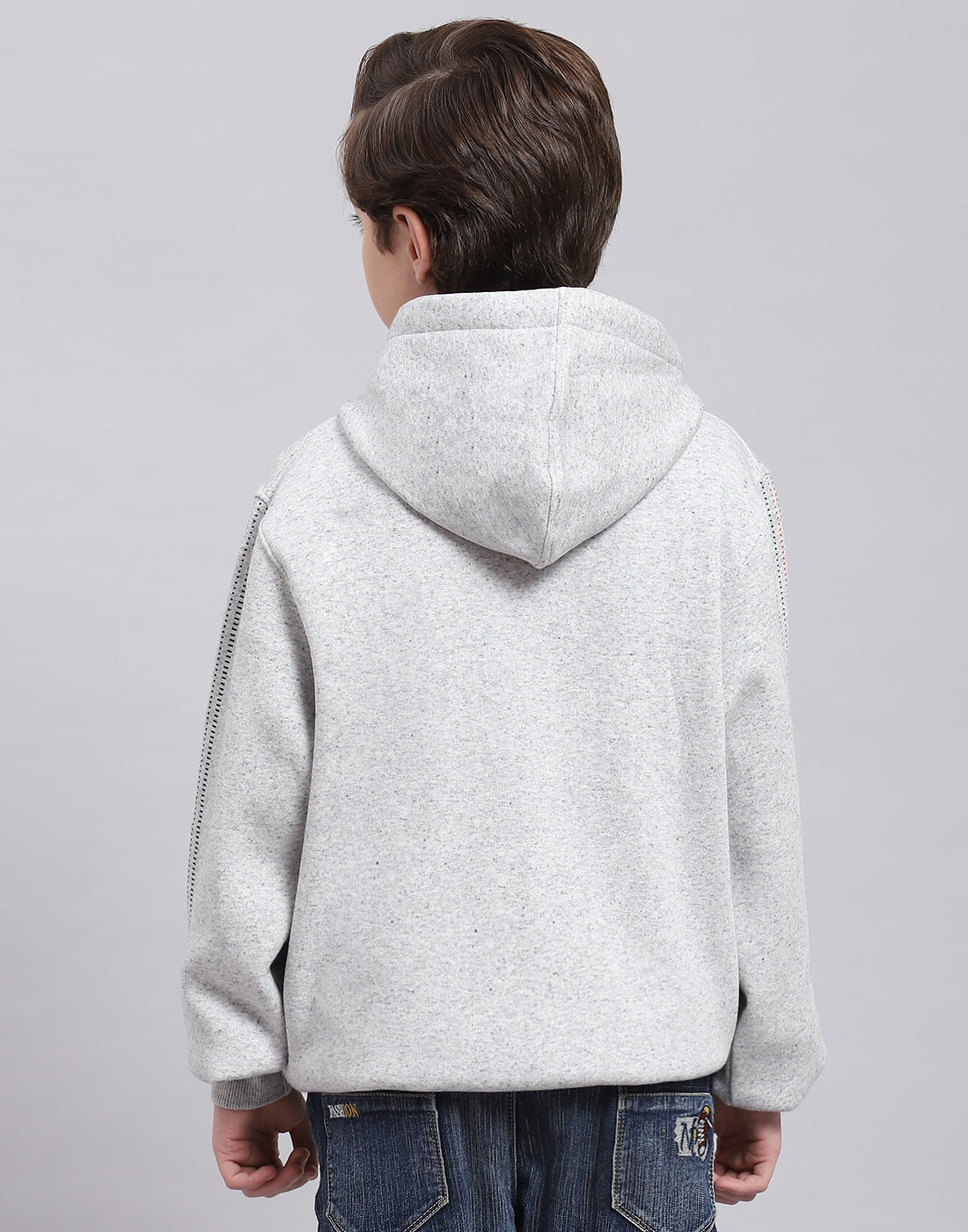 Boys Grey Melange Printed Hooded Full Sleeve Sweatshirt