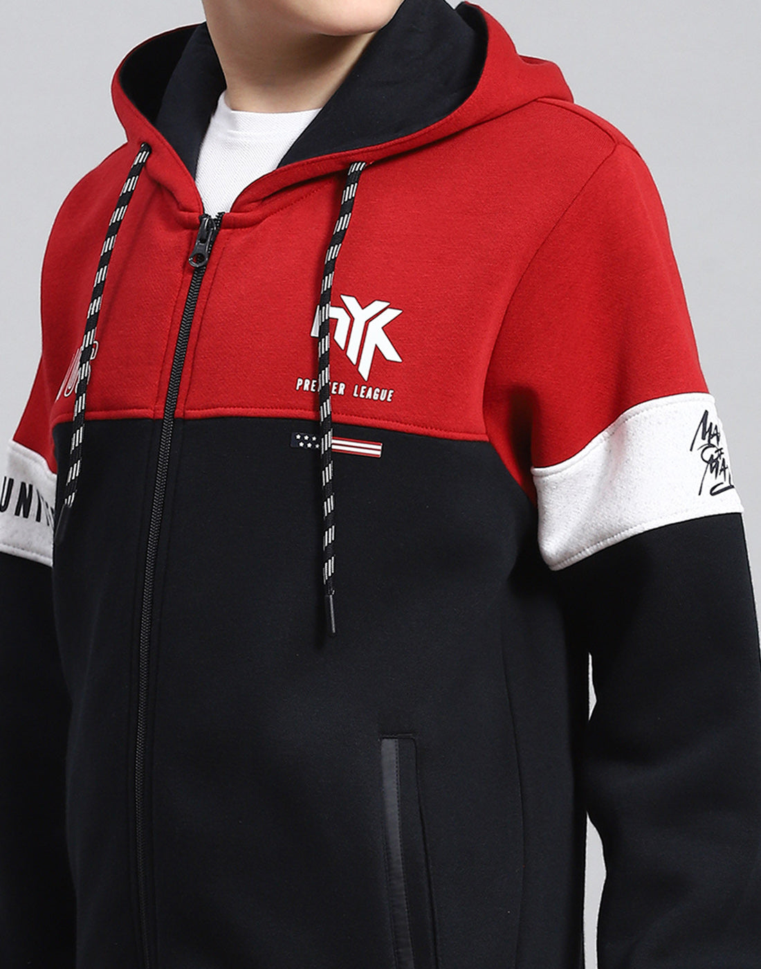 Boys Navy Blue Printed Hooded Full Sleeve Sweatshirt