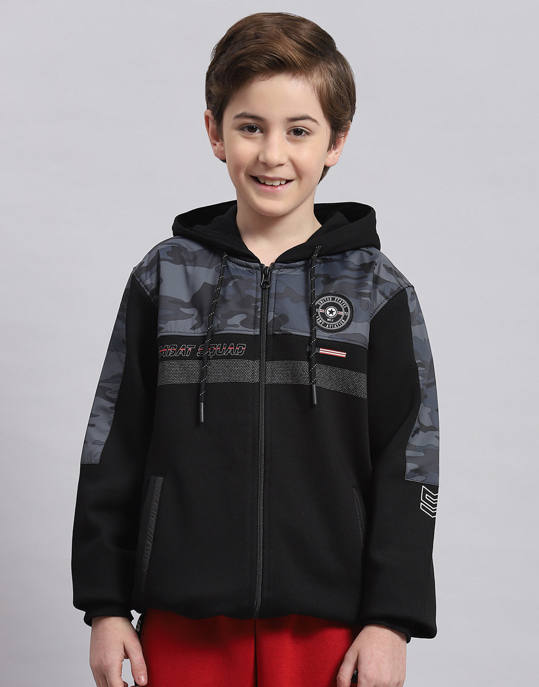 Boys Black Printed Hooded Full Sleeve Sweatshirt