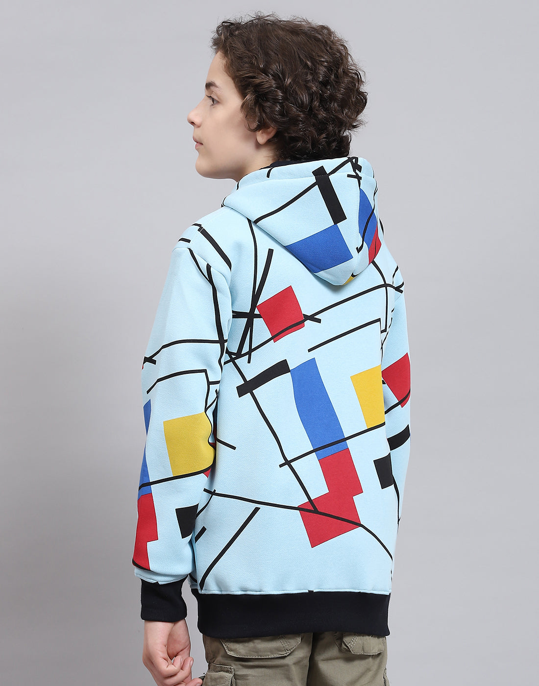 Boys Blue Printed Hooded Full Sleeve Sweatshirt