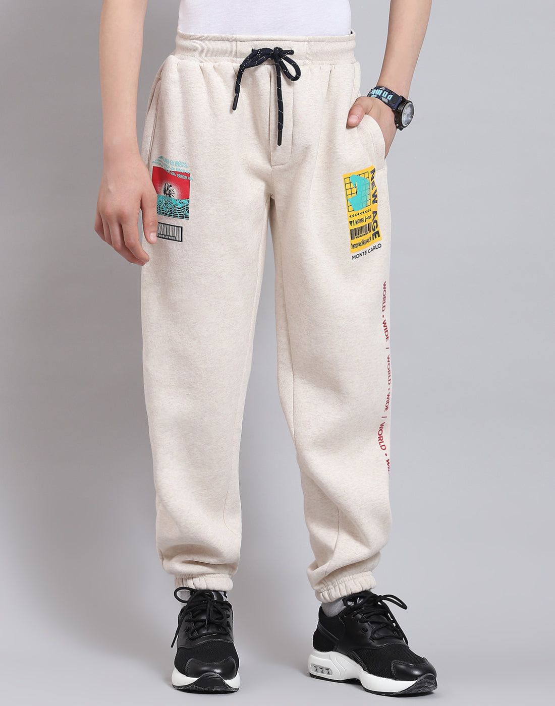 Boys Beige Printed Regular Fit Lowers