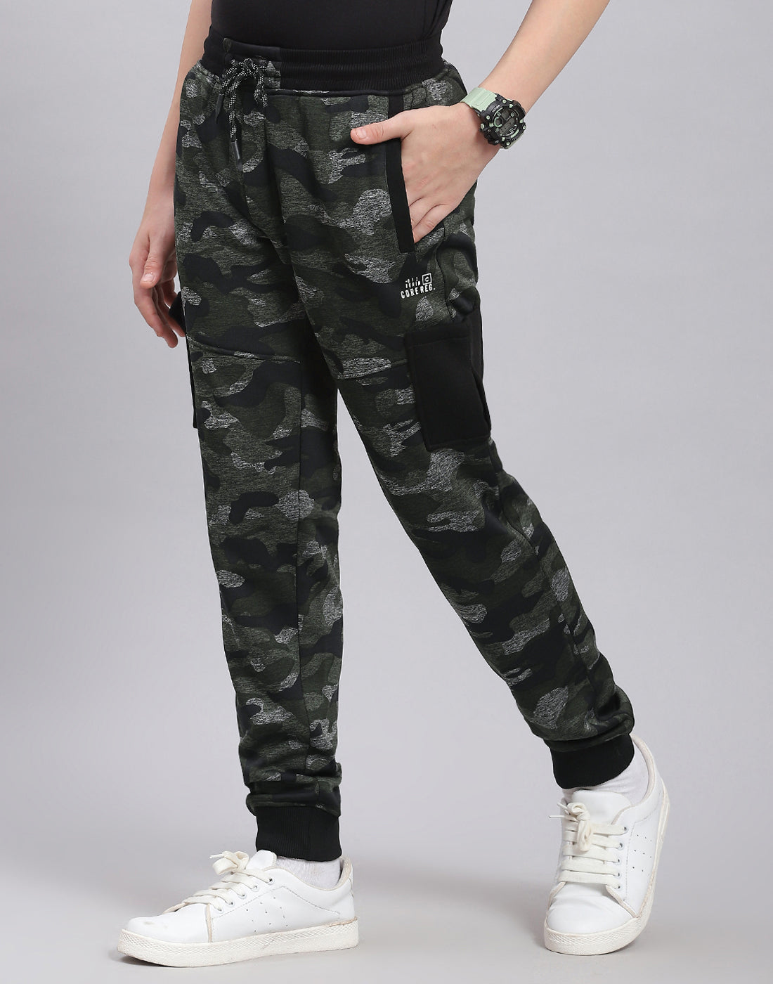 Boys Olive Printed Regular Fit Lower