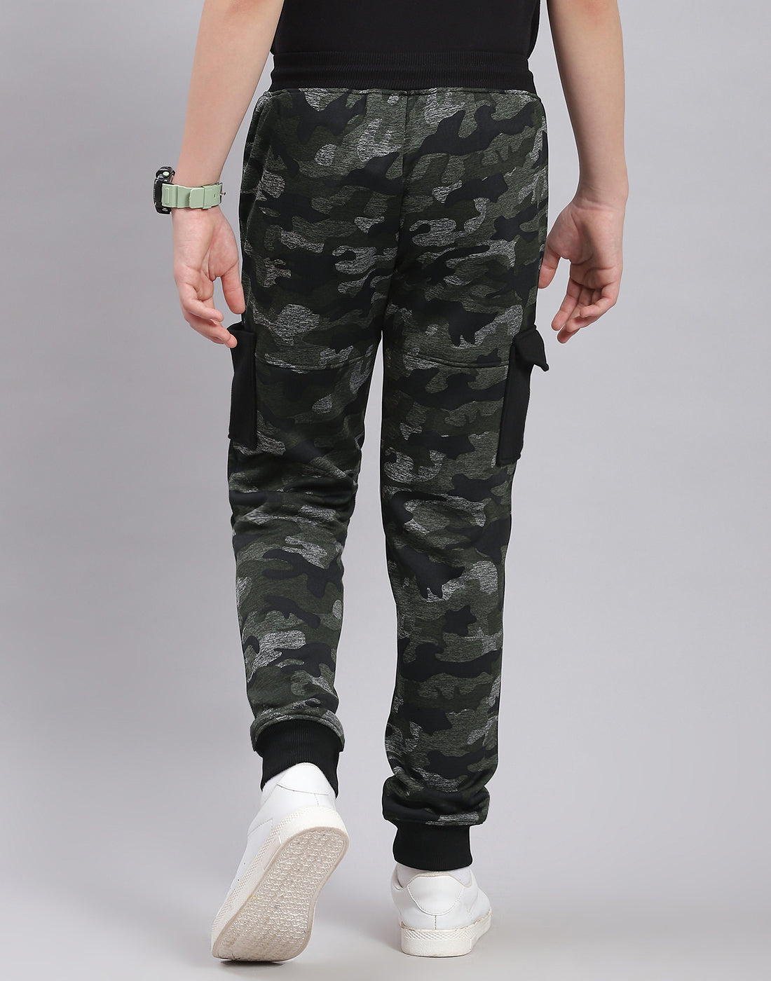 Boys Olive Printed Regular Fit Lower