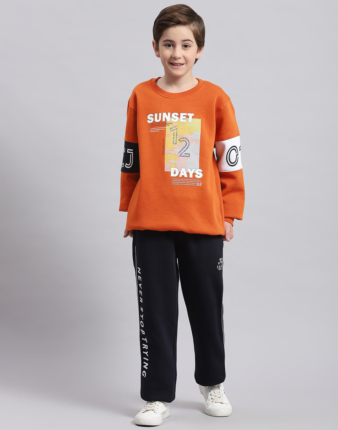 Boys Rust Printed Round Neck Full Sleeve Tracksuit