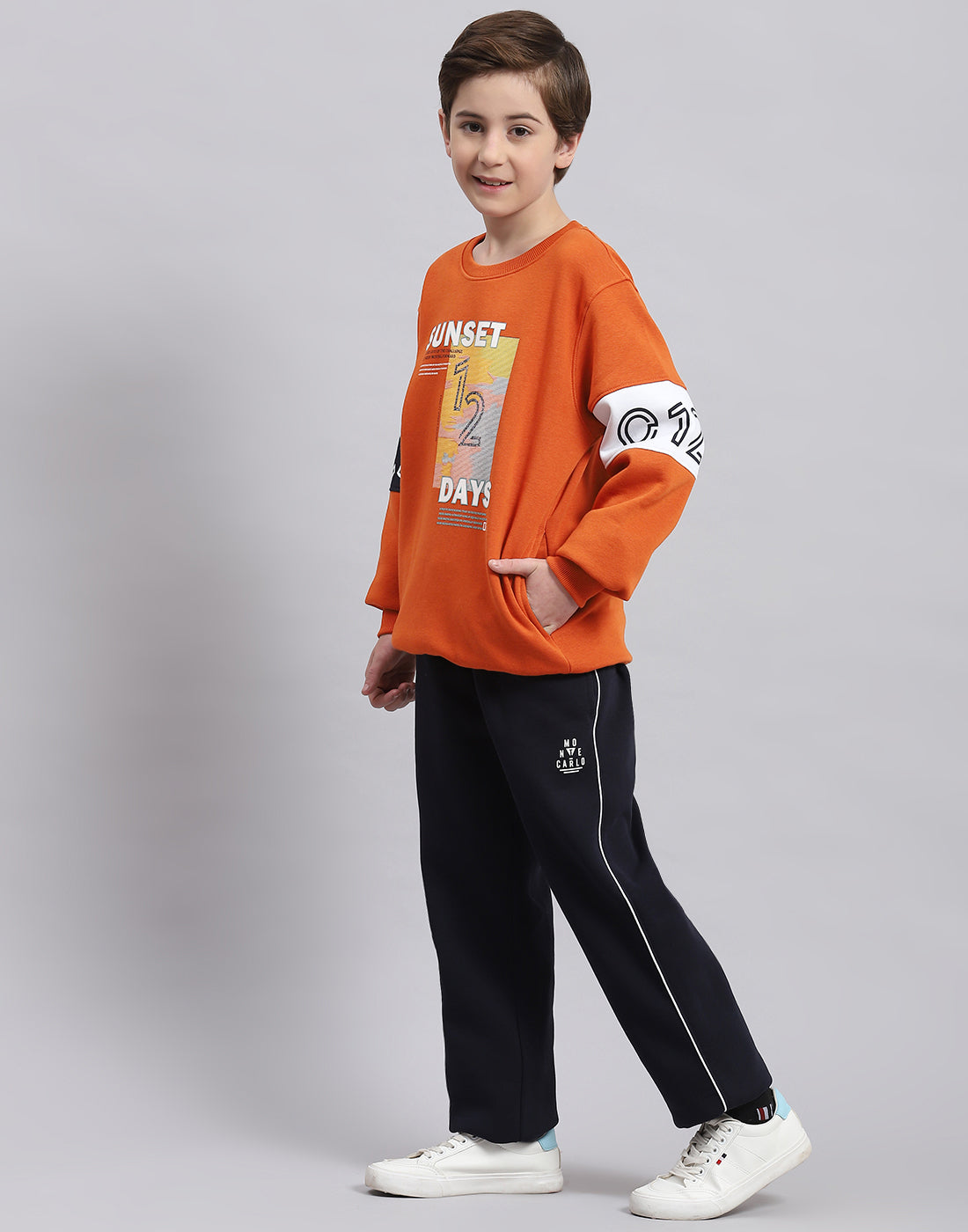Boys Rust Printed Round Neck Full Sleeve Tracksuit