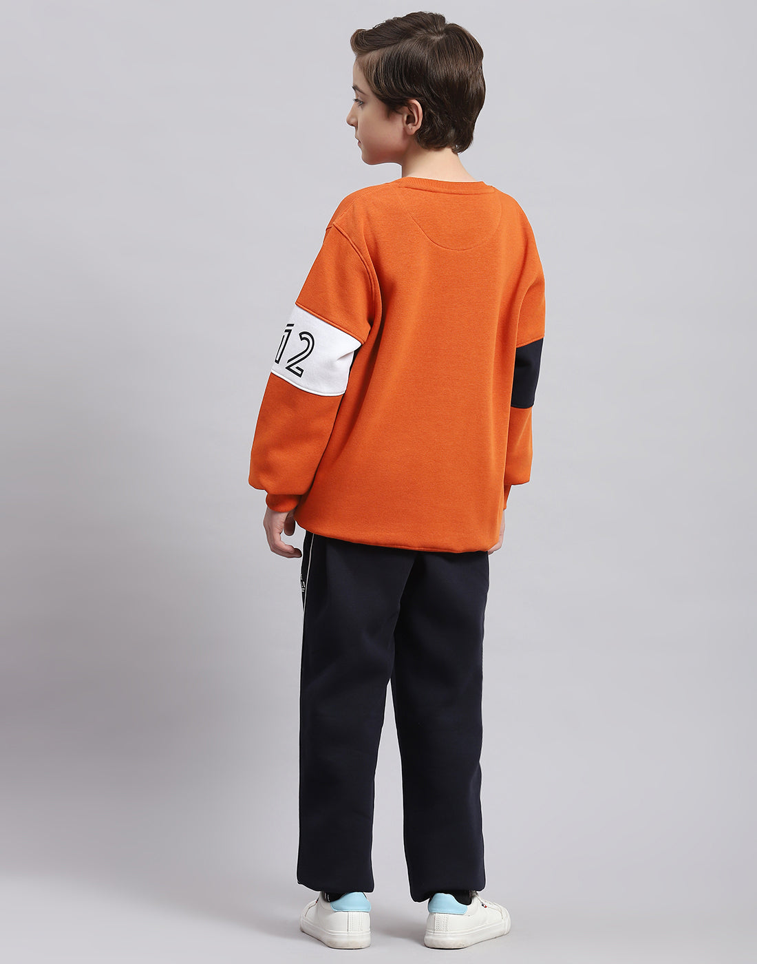 Boys Rust Printed Round Neck Full Sleeve Tracksuit
