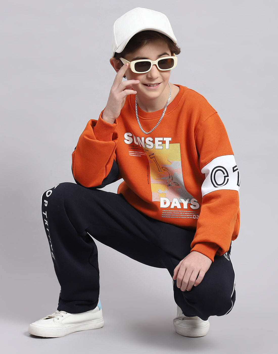 Boys Rust Printed Round Neck Full Sleeve Tracksuit