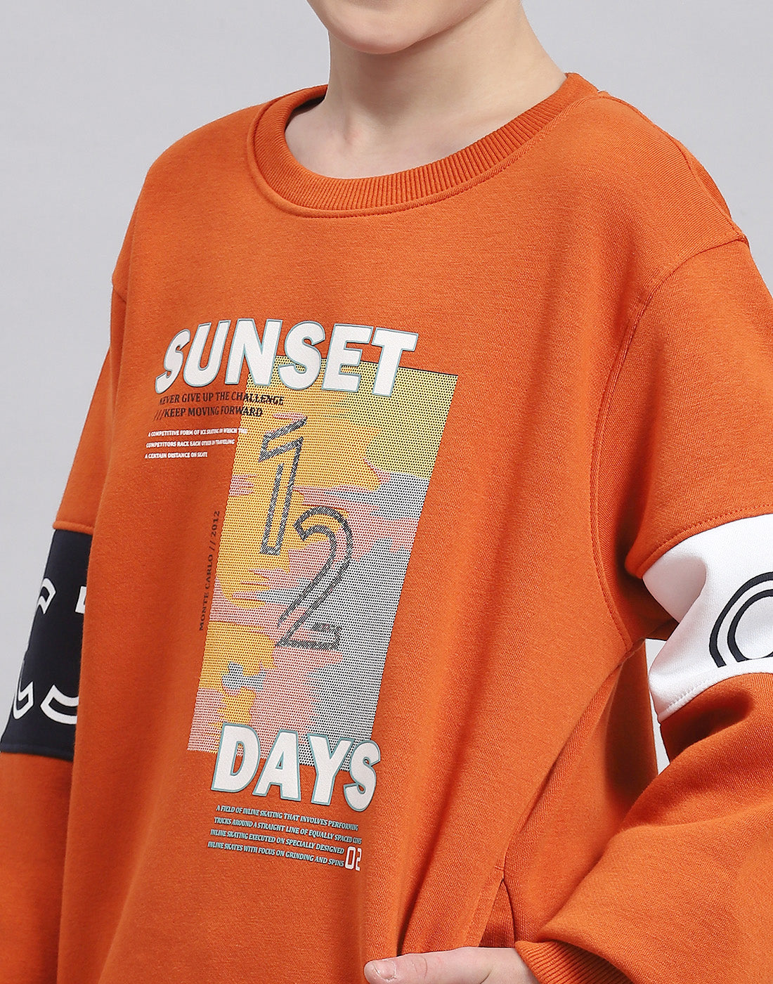 Boys Rust Printed Round Neck Full Sleeve Tracksuit