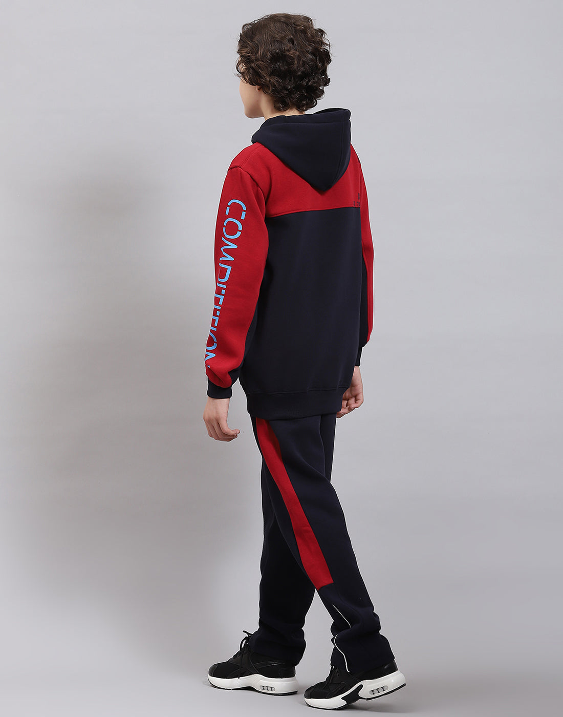 Boys Maroon & Navy Blue Printed Hooded Full Sleeve Tracksuits