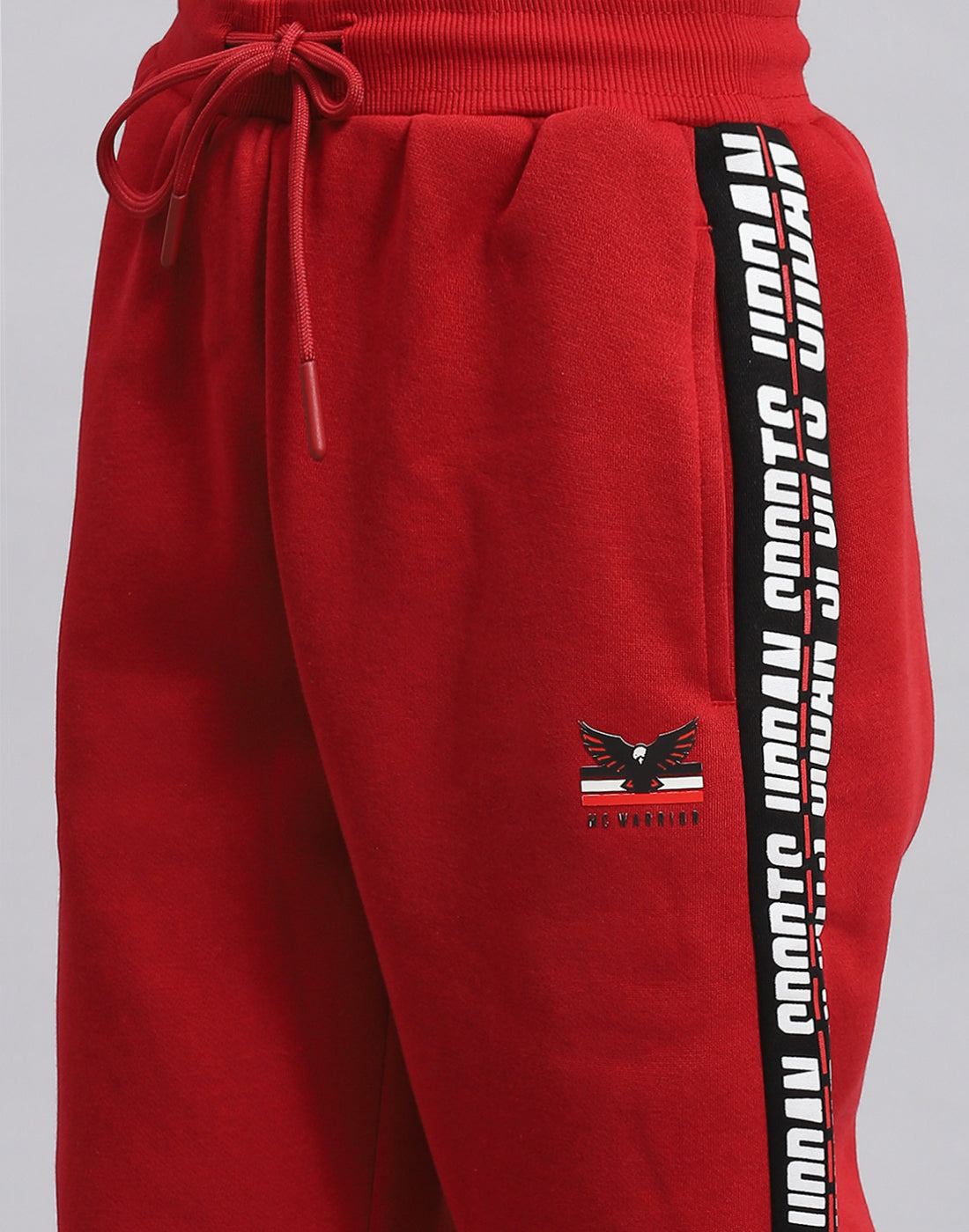 Boys Red Printed Hooded Full Sleeve Tracksuit
