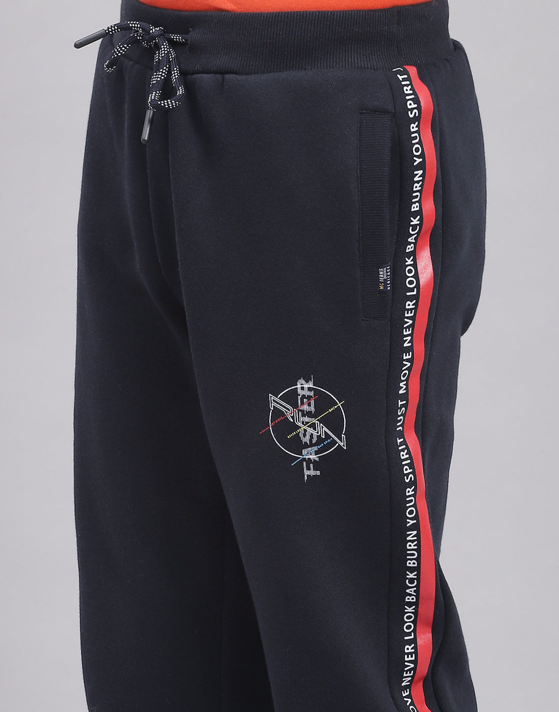 Boys Navy Blue Printed Hooded Full Sleeve Tracksuit